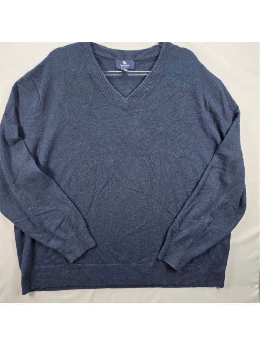 Lands' End Men's XXL 50-52 100% Cashmere V-Neck Sweater Navy Blue